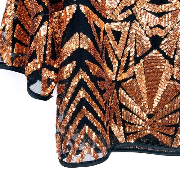 New Everly Sequin Gold Copper Geometric Pattern Glam Party Top Sz M - Picture 5 of 16